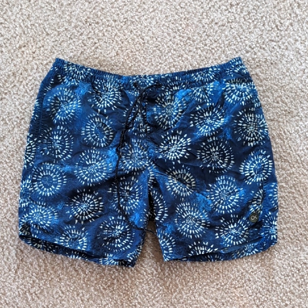 Outerknown Blue Navy Burst Print Swim Trunks